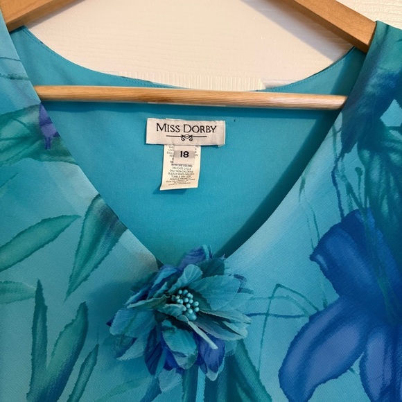 NWT Miss Dorby Blue Floral Print Sheer Overlay Formal Dress 18 - Picture 6 of 8
